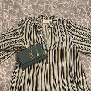 Anthropologie Mint Green and Black Striped Blouse